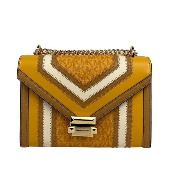 NEW Michael Kors Whitney Medium PVC Flap Chain Shoulder Bag Golden Rod Handbag - Picture 1 of 6